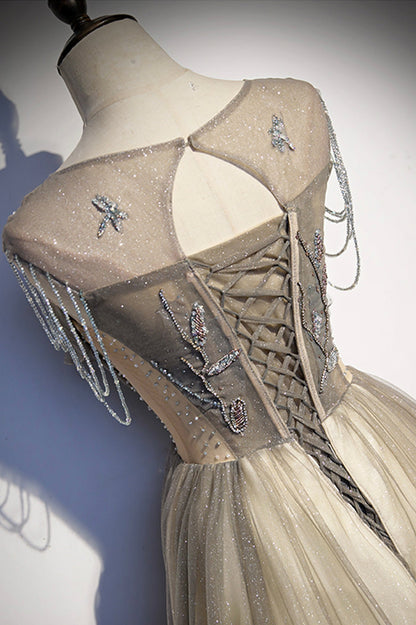 Stilvolles langes Ballkleid aus Tüll in A-Linie, Abendkleid s108