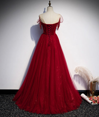 Burgunder Tüll langes Ballkleid Abendkleid S82