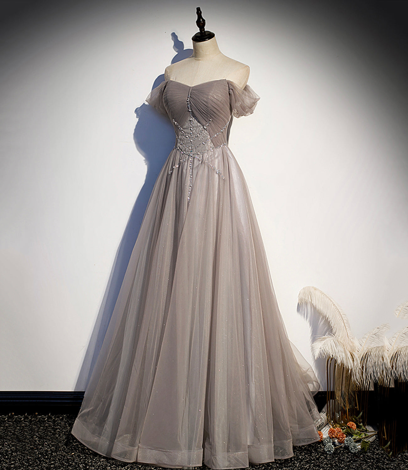 Elegantes langes Ballkleid aus Tüllspitze in A-Linie, Abendkleid s67