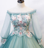 Vestido largo de fiesta con encaje de tul verde, talla 107