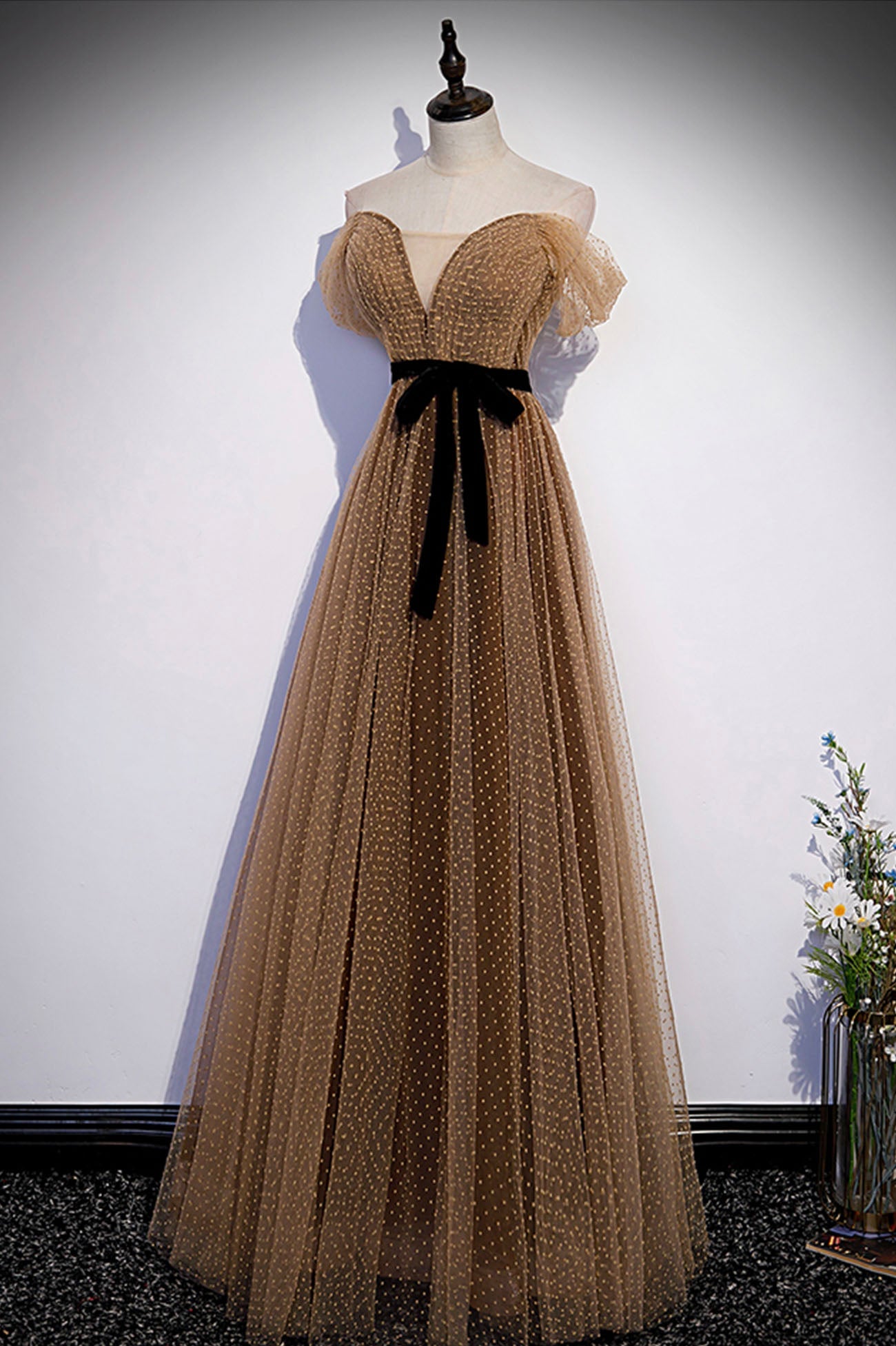 Lindo vestido de fiesta largo de tul, vestido de noche de corte A, talla 62