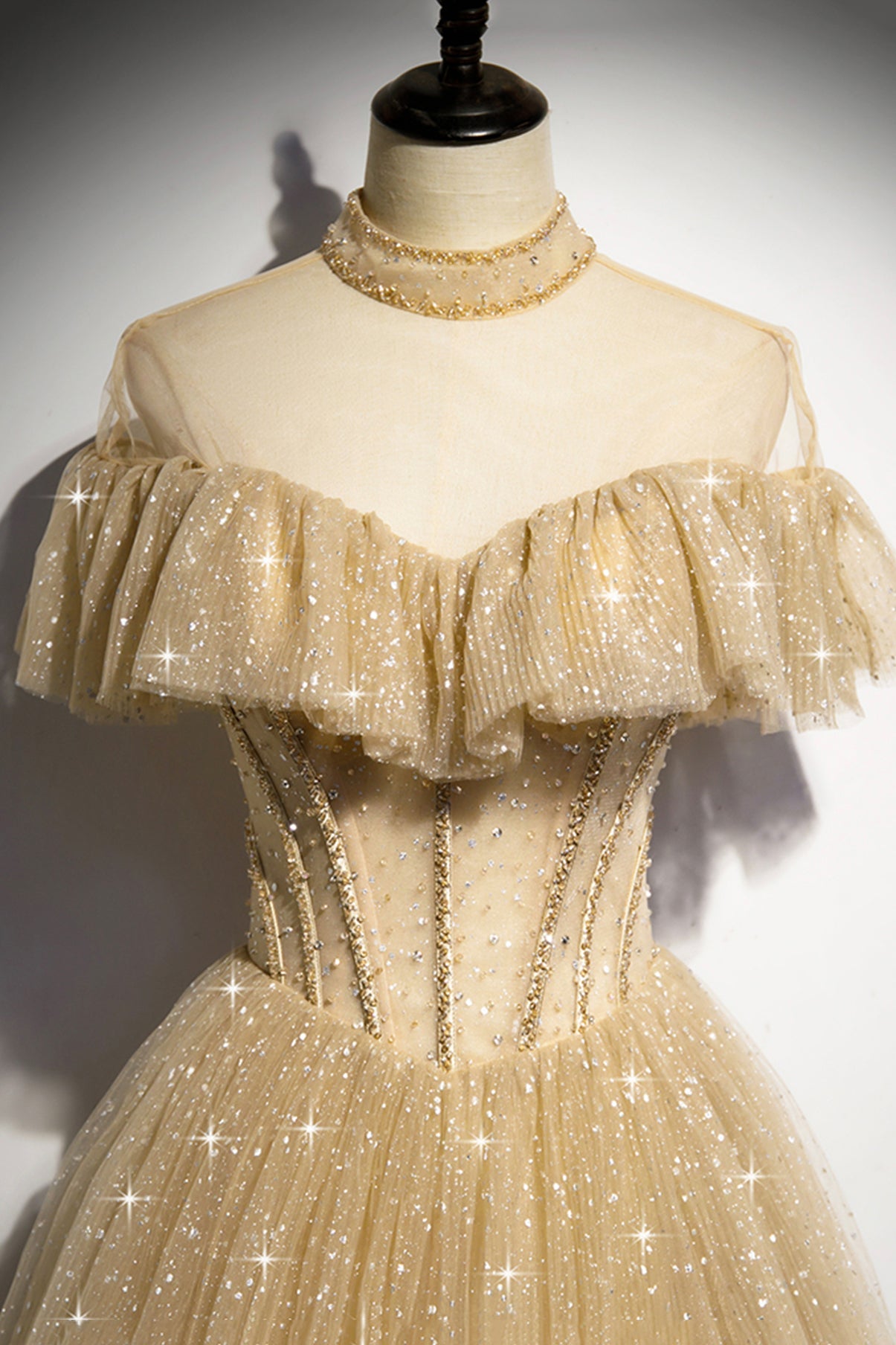 Gold A line sequins long ball gown dress formal dress s78