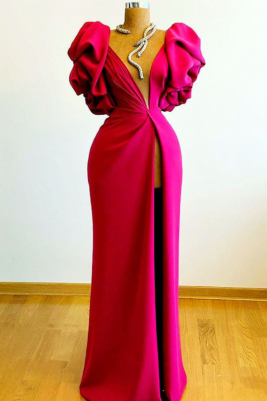 Hohe Split Meerjungfrau Langes Abendkleid Hot Pink Afrikanisches Partykleid Y1900