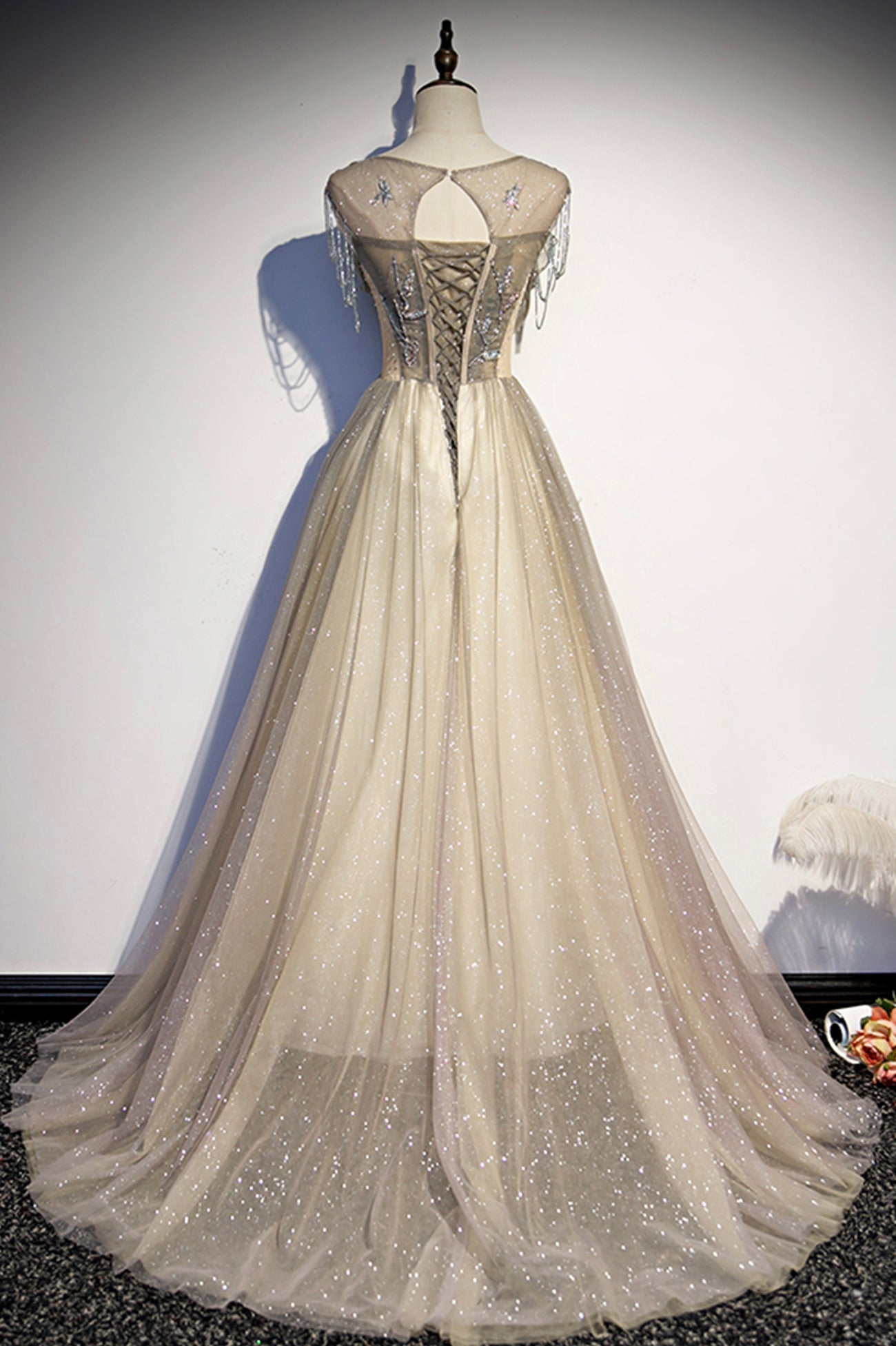 Stilvolles langes Ballkleid aus Tüll in A-Linie, Abendkleid s108