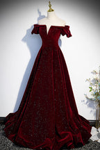 Vestido de fiesta largo de terciopelo burdeos, corte A, talla 53