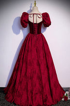 Vestido de fiesta largo de terciopelo jacquard burdeos, talla 89