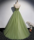 Grünes langes Ballkleid aus Tüll in A-Linie, Abendkleid S56