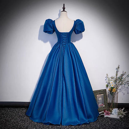 Blaues langes Ballkleid in A-Linie, Abendkleid S64