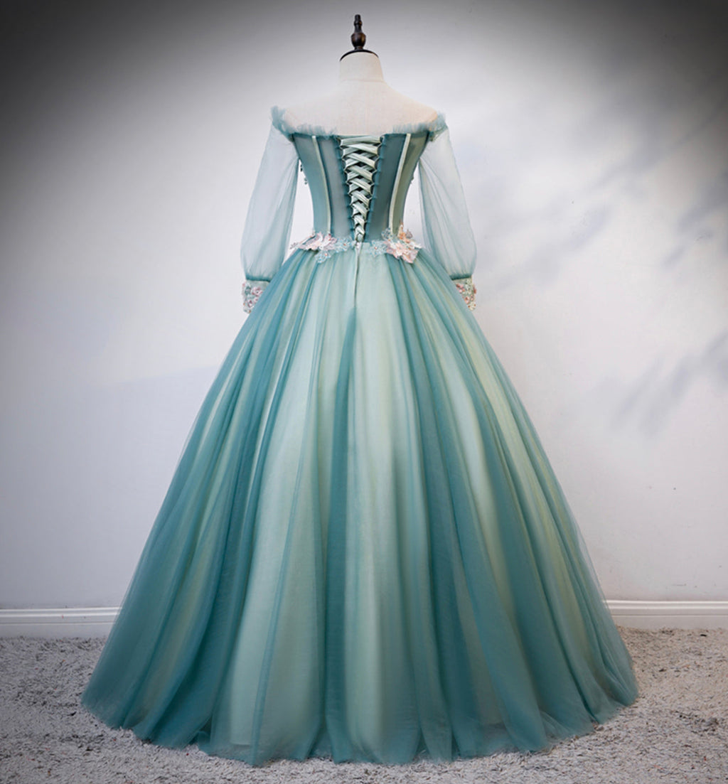 Vestido largo de fiesta con encaje de tul verde, talla 107