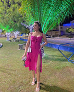 Side Slit Sleeveless Midi Dress,Short Evening Dress Y1336