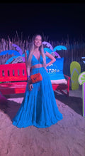 Charmantes zweiteiliges blaues Abendkleid, sexy blaues Strandkleid Y1327