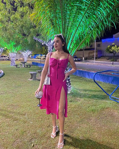 Ärmelloses Midikleid mit Seitenschlitz, kurzes Abendkleid Y1336