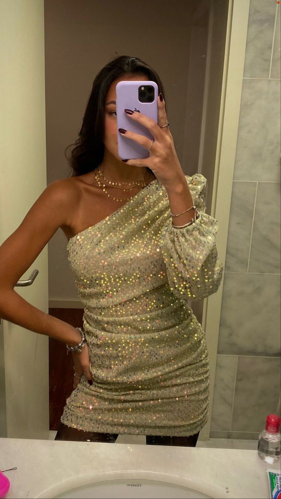 Glitzerndes One-Shoulder-Heimkehrkleid, süßes Partykleid Y1318