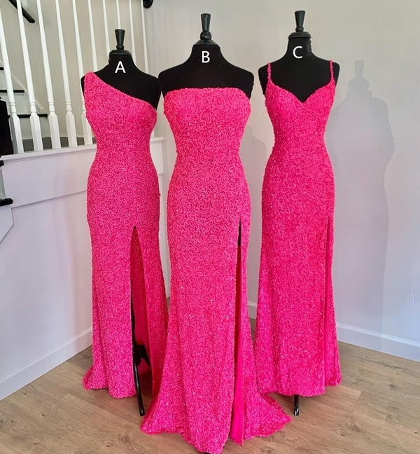 Wunderschöne Meerjungfrau Hot Pink Pailletten Langes Abendkleid, Charmantes Abendkleid Y1286