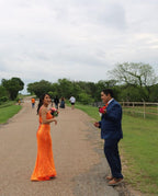 Elegante Meerjungfrau Orange Pailletten Langes Abendkleid Formale Abendkleider Y1307