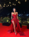 Rote Pailletten Meerjungfrau Abendkleid mit Schlitz Sexy Ballkleid Y1640