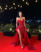 Rote Pailletten Meerjungfrau Abendkleid mit Schlitz Sexy Ballkleid Y1640