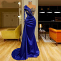 Königsblaue Ballkleider, Perlenbesetzte Ballkleider, Langarm-Ballkleider, Meerjungfrauen-Ballkleider, Satin-Abendkleider Y1603