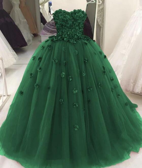 Schatz grünes Ballkleid Quinceanera Kleider mit Blumen Y1622