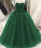 Schatz grünes Ballkleid Quinceanera Kleider mit Blumen Y1622