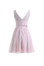 Vestidos de fiesta cortos de encaje rosa carne PG053