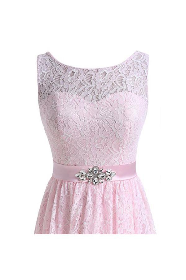 Vestidos de fiesta cortos de encaje rosa carne PG053