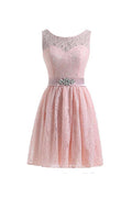 Vestidos de fiesta cortos de encaje rosa carne PG053