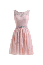 Vestidos de fiesta cortos de encaje rosa carne PG053