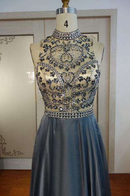 Floor Length A-line Halter Crystal Beading Chiffon Prom Dresses