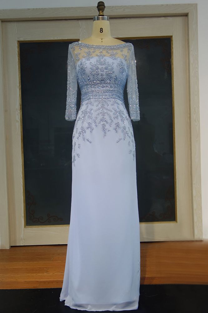 Bodenlange A-Linie U-Ausschnitt Lange Ärmel Pailletten Chiffon Ballkleider
