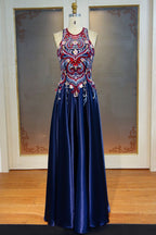 Floor Length A-line Sleeveless Crew Appliqued Prom Dresses