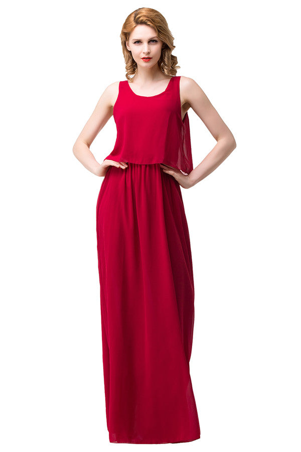 Vestidos de dama de honor de gasa cuadrados con corte A y largo hasta el suelo