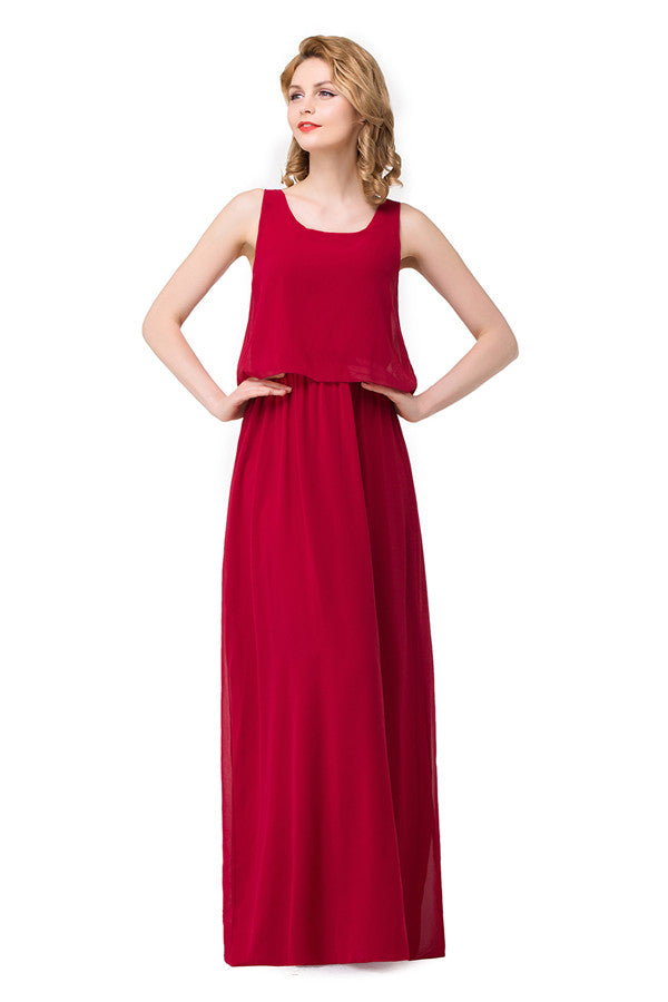 Vestidos de dama de honor de gasa cuadrados con corte A y largo hasta el suelo