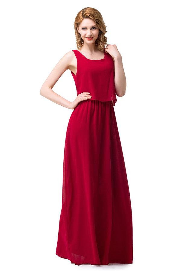 Vestidos de dama de honor de gasa cuadrados con corte A y largo hasta el suelo