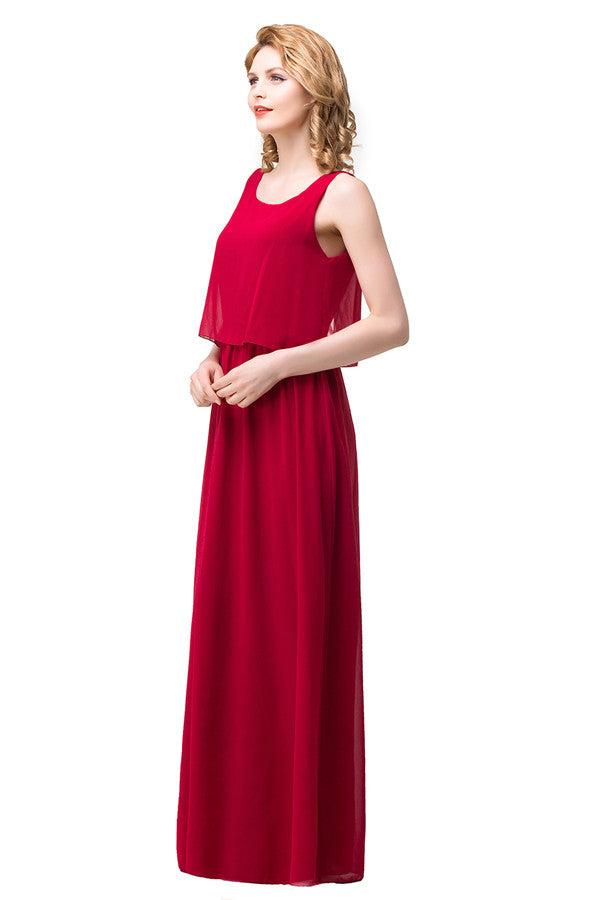 Vestidos de dama de honor de gasa cuadrados con corte A y largo hasta el suelo