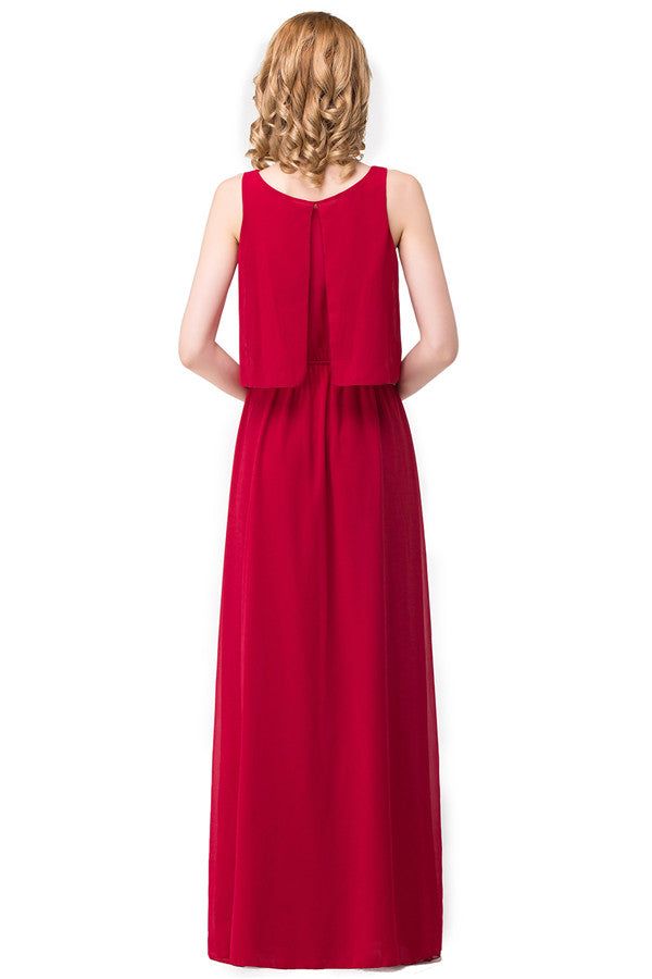 Vestidos de dama de honor de gasa cuadrados con corte A y largo hasta el suelo