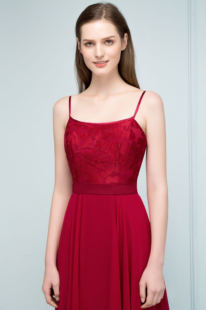 Vestidos de fiesta de corte A con apliques de encaje y espagueti hasta el suelo