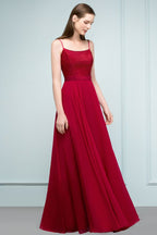 Vestidos de fiesta de corte A con apliques de encaje y espagueti hasta el suelo