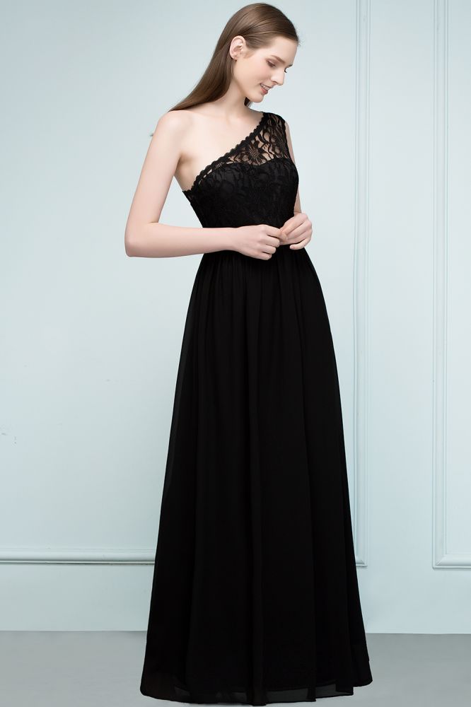 Vestidos de dama de honor de gasa con encaje, corte A, un hombro y faja