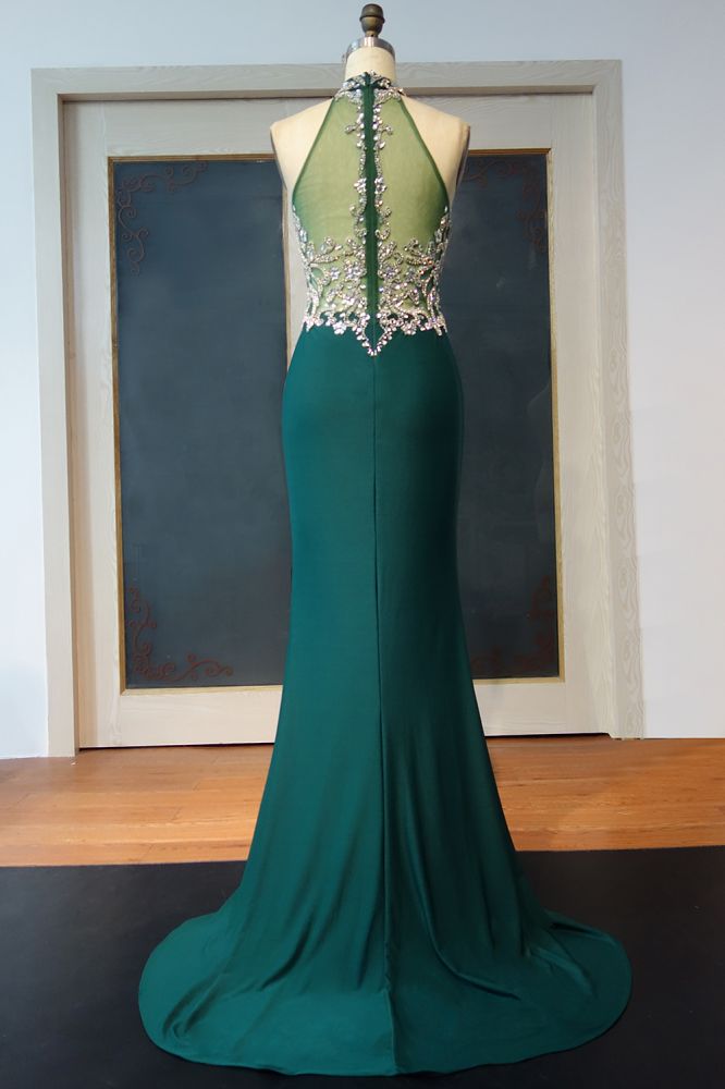 Floor Length Mermaid Halter Crystal Beading Prom Dresses