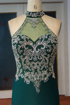 Floor Length Mermaid Halter Crystal Beading Prom Dresses