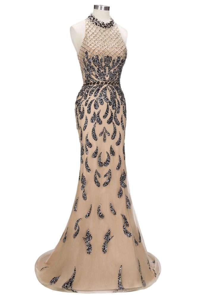 Floor Length Mermaid Halter Sequined Patterns Prom Dresses