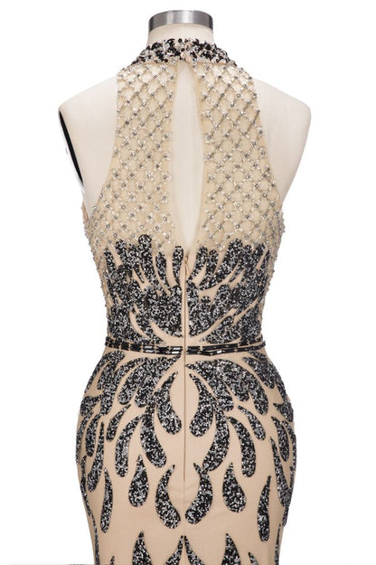 Floor Length Mermaid Halter Sequined Patterns Prom Dresses