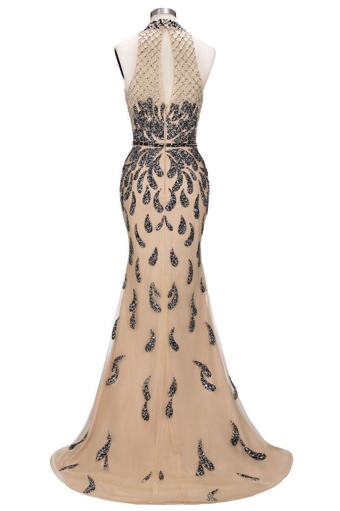 Floor Length Mermaid Halter Sequined Patterns Prom Dresses