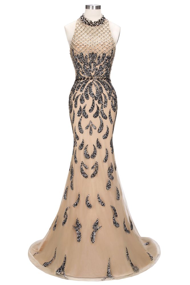 Floor Length Mermaid Halter Sequined Patterns Prom Dresses