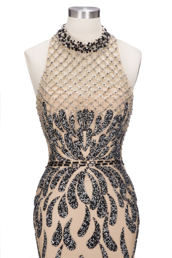 Floor Length Mermaid Halter Sequined Patterns Prom Dresses