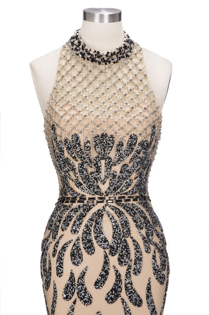 Floor Length Mermaid Halter Sequined Patterns Prom Dresses