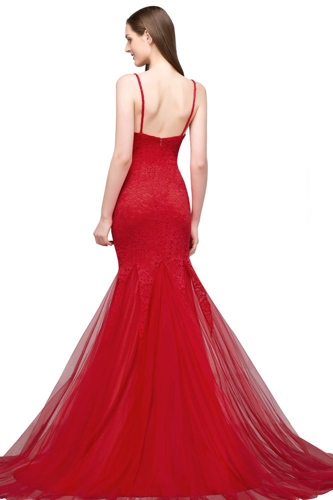 Floor Length Mermaid Illusion Neckline Sleeveless Tulle Lace Prom Dresses