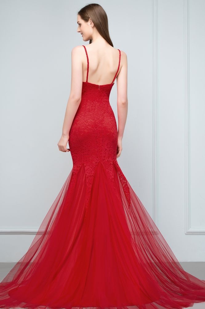 Floor Length Mermaid Illusion Neckline Sleeveless Tulle Lace Prom Dresses