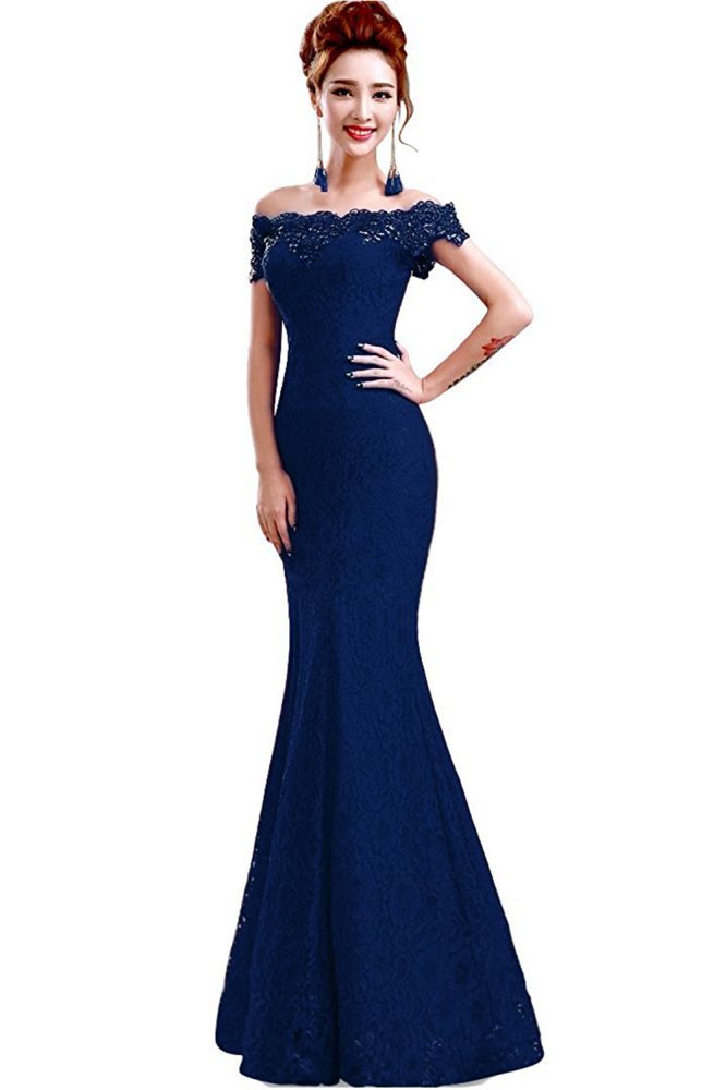 Vestidos de dama de honor con hombros descubiertos y encaje de sirena hasta el suelo